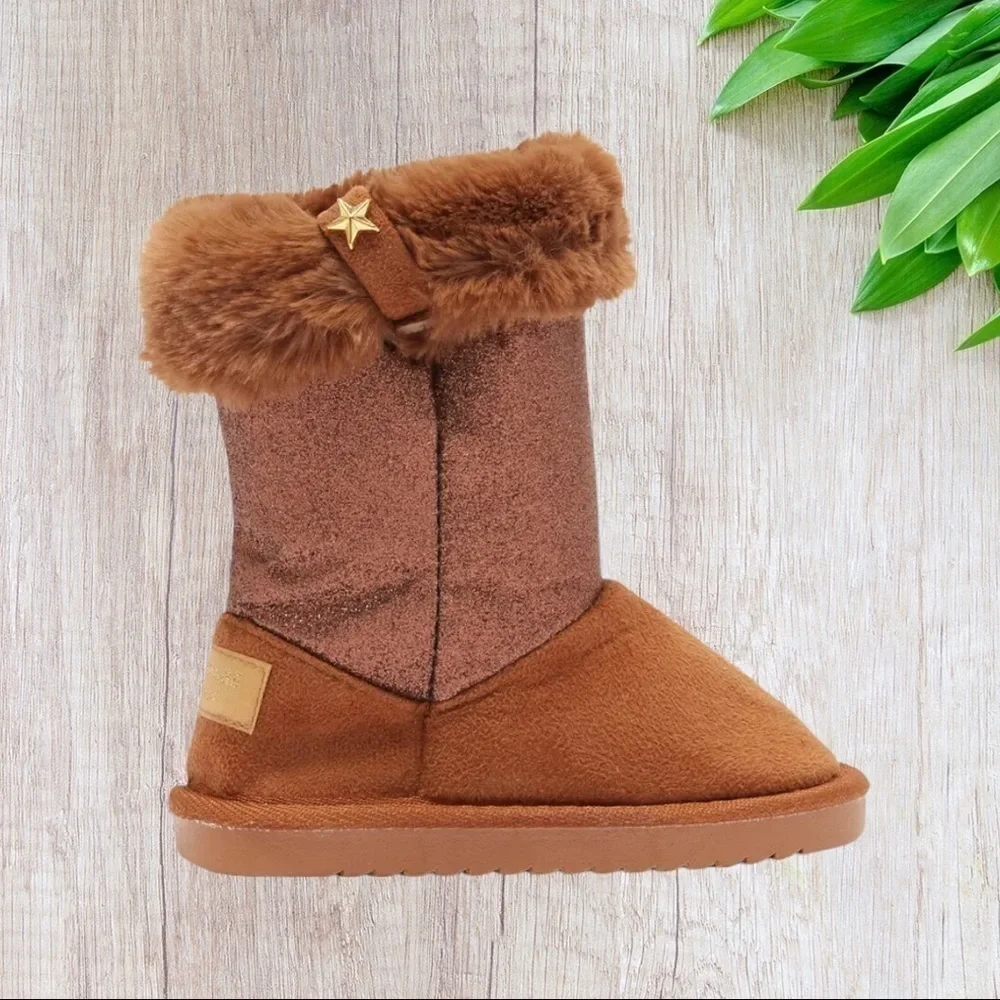 Rampage Faux Fur Trim Pull-On Boot in Cognac 9M Toddler